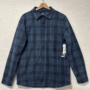 Volcom Men's Blue Plaid Wallace Fleece Snap Button Jacket NWT‎